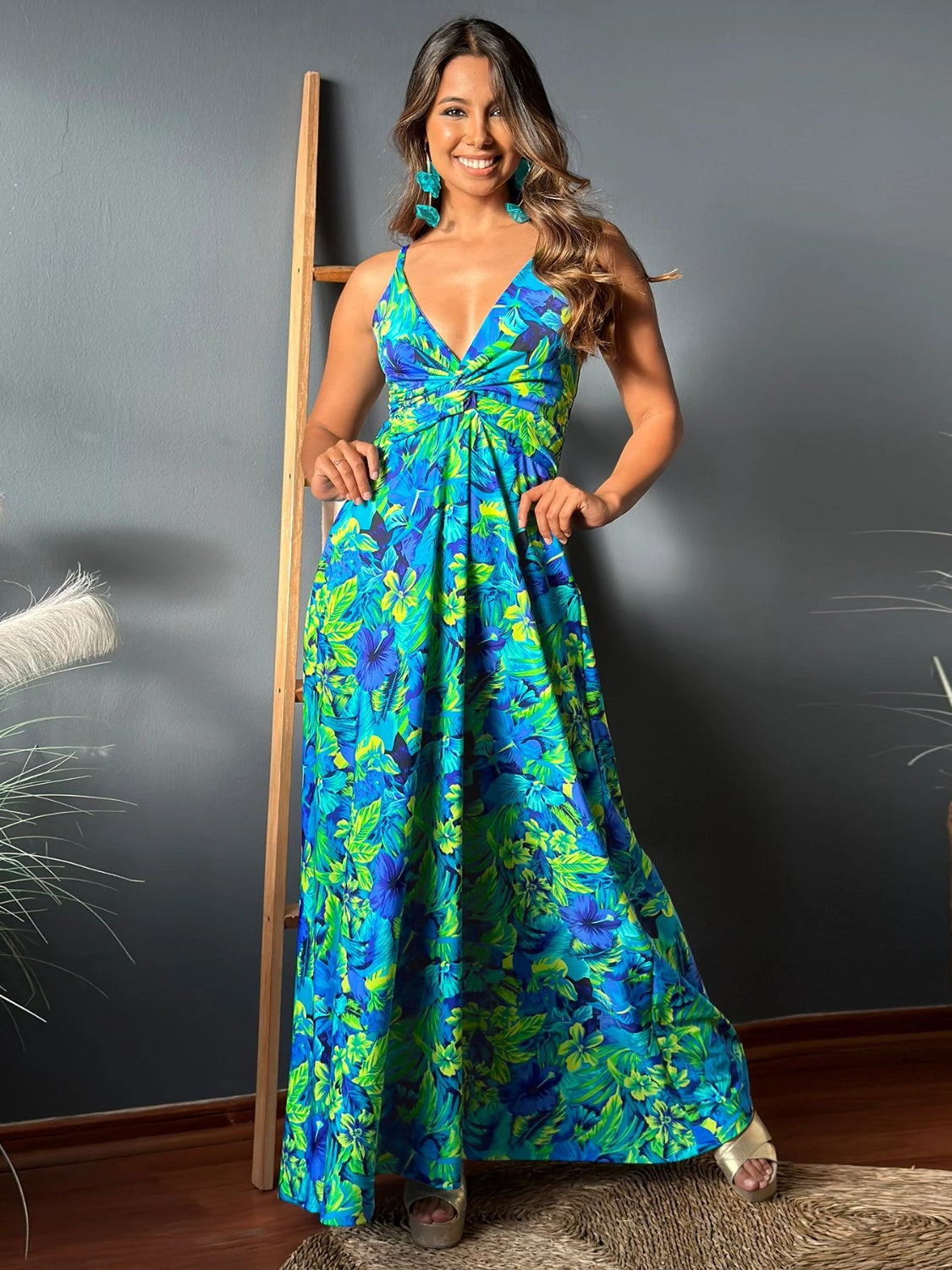Emma Twisted Printed V-Neck Cami Dress
