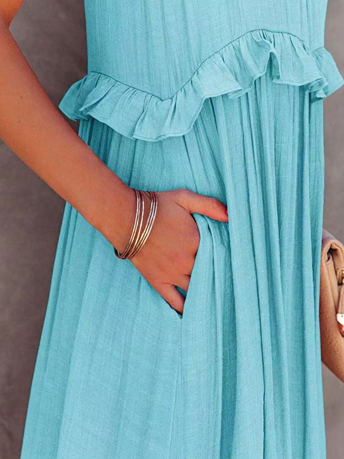 Mila Ruffled Sleeveless Tiered Maxi Dress with Pockets