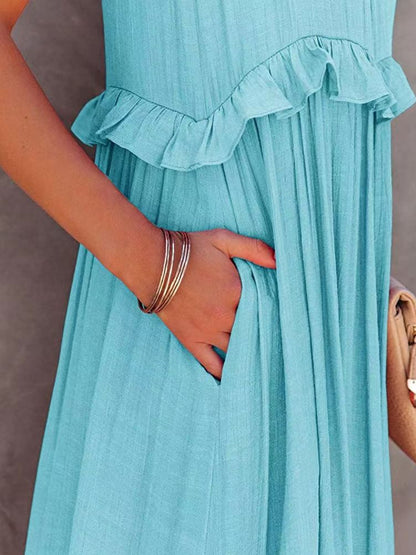Mila Ruffled Sleeveless Tiered Maxi Dress with Pockets