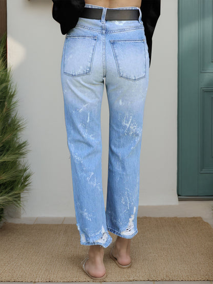 Christi Straight Distressed Light Wash Jeans with Pockets