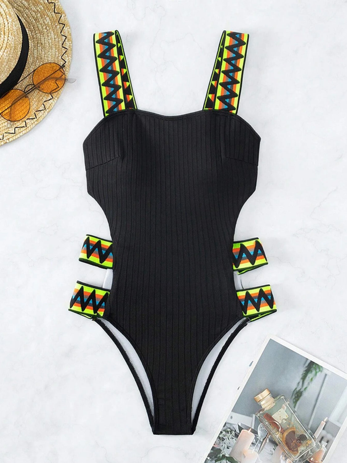 Makensie Cutout Patterned Wide Strap Swimsuit