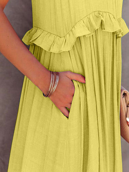 Mila Ruffled Sleeveless Tiered Maxi Dress with Pockets