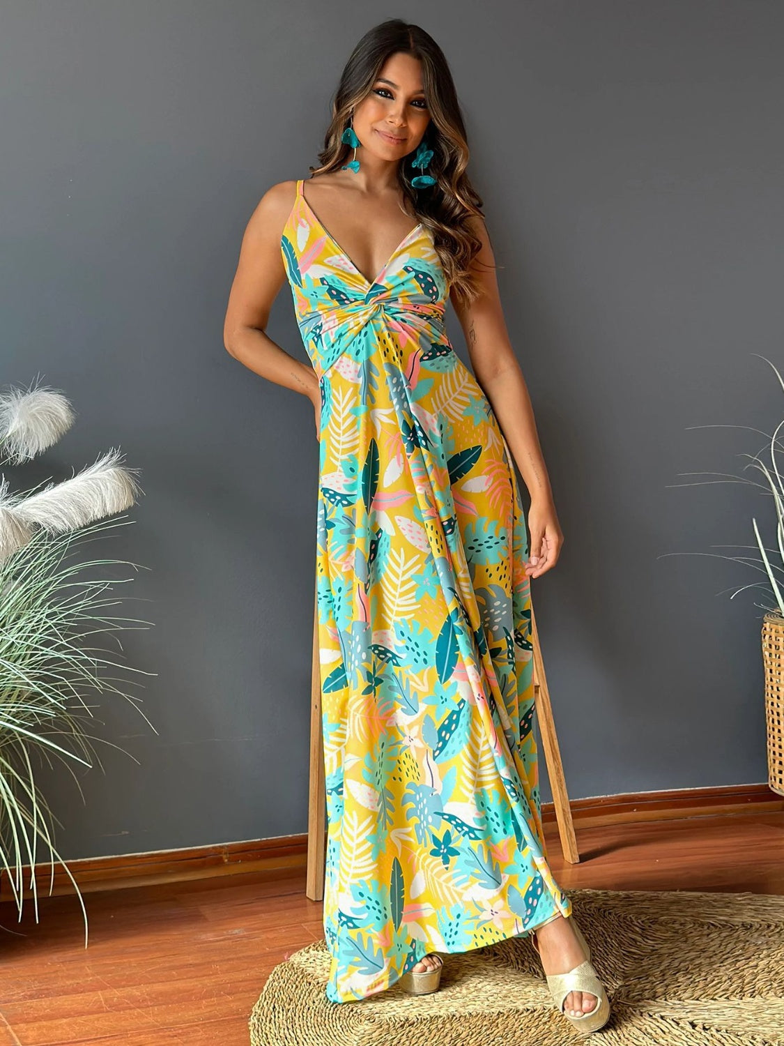Emma Twisted Printed V-Neck Cami Dress