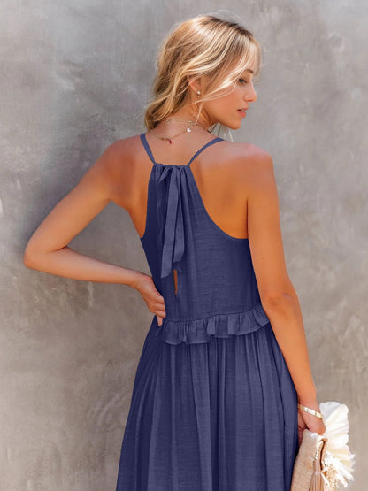Mila Ruffled Sleeveless Tiered Maxi Dress with Pockets