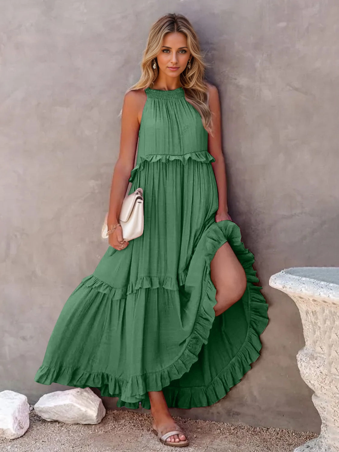 Mila Ruffled Sleeveless Tiered Maxi Dress with Pockets