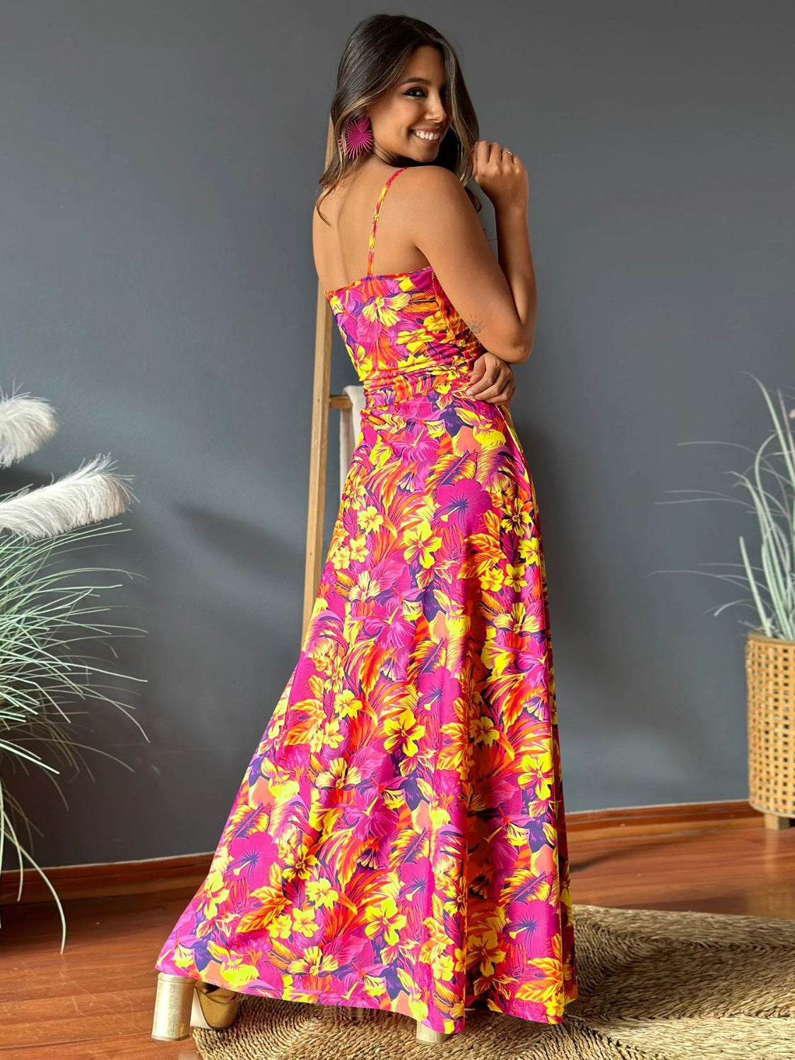 Emma Twisted Printed V-Neck Cami Dress