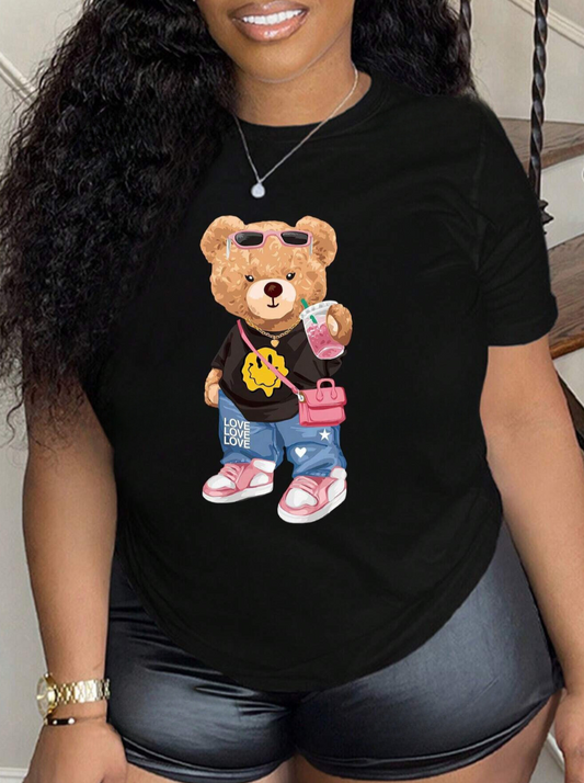 Evelin Cartoon Bear Graphic Tee