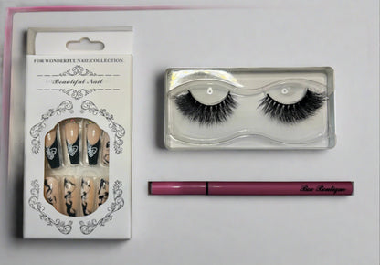 "Princess Primping" Girlfriend Mink Eyelash & Press-on Nails Set - Hypoallergenic
