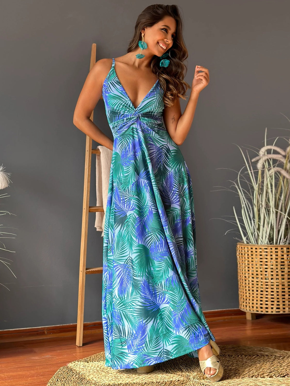 Emma Twisted Printed V-Neck Cami Dress