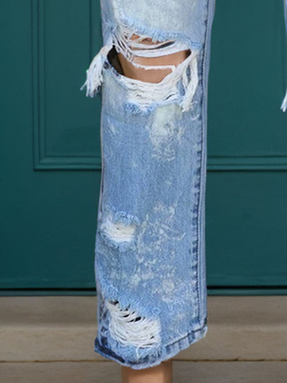 Christi Straight Distressed Light Wash Jeans with Pockets