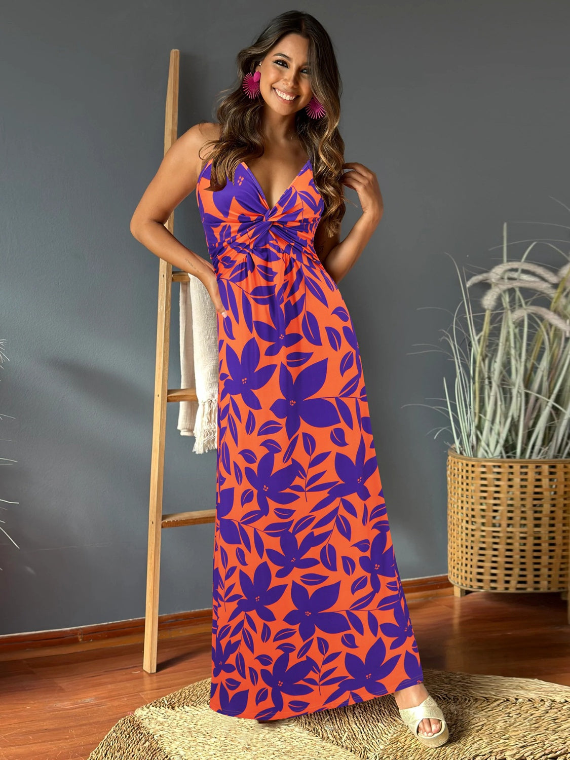 Emma Twisted Printed V-Neck Cami Dress