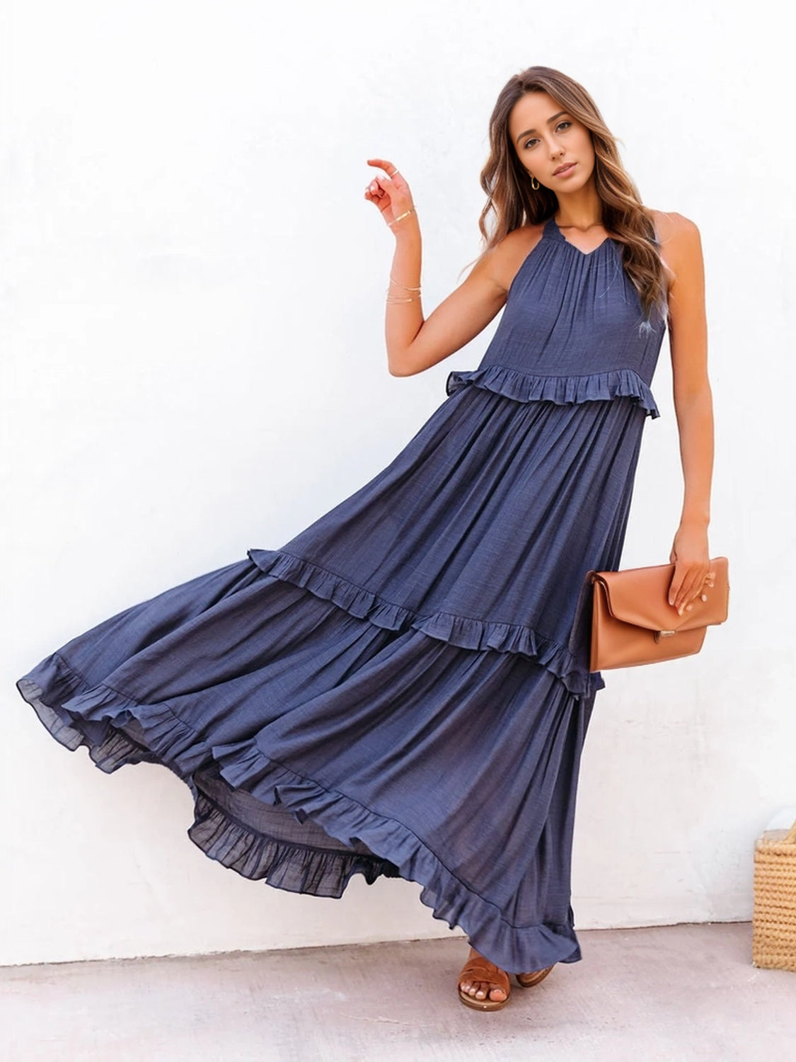 Mila Ruffled Sleeveless Tiered Maxi Dress with Pockets