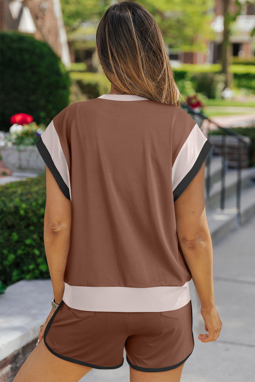 Jessie Contrast Round Neck Top and Shorts Set