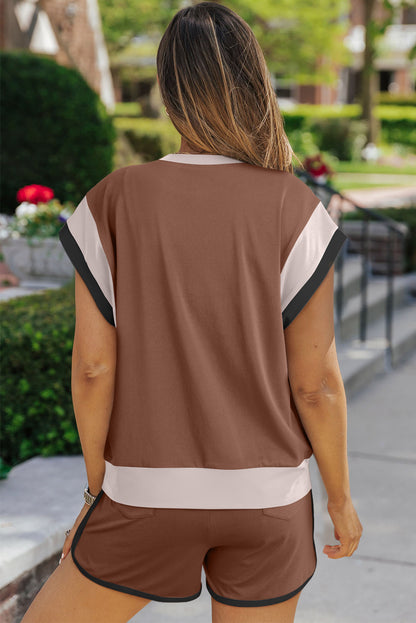Jessie Contrast Round Neck Top and Shorts Set