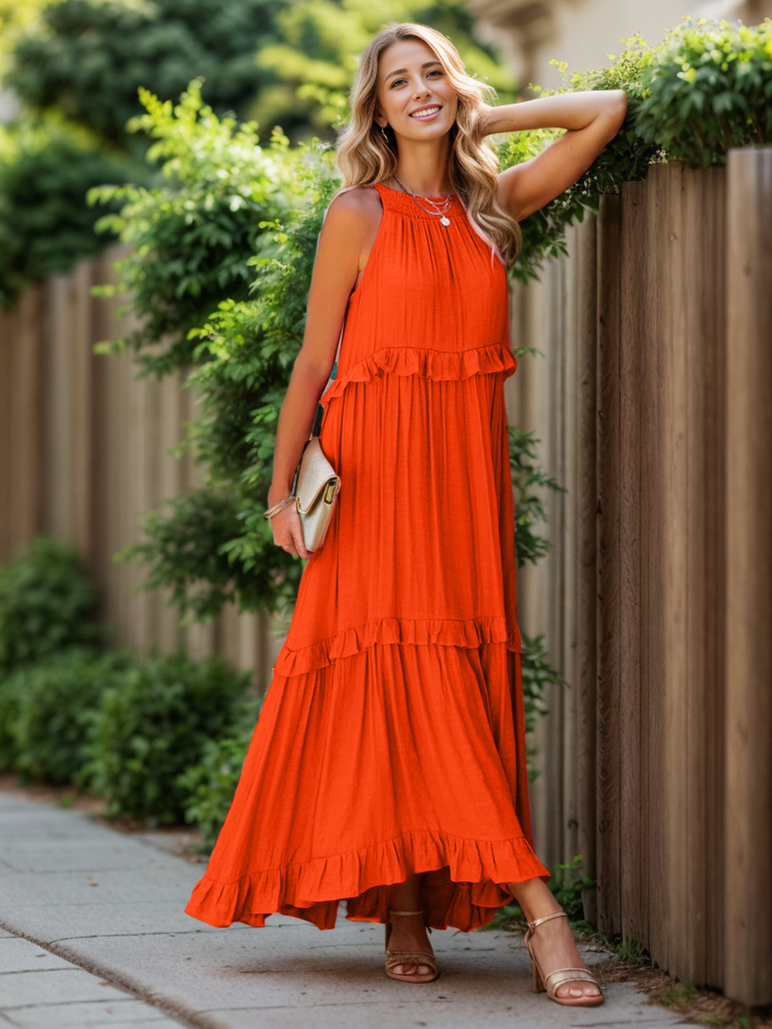Mila Ruffled Sleeveless Tiered Maxi Dress with Pockets