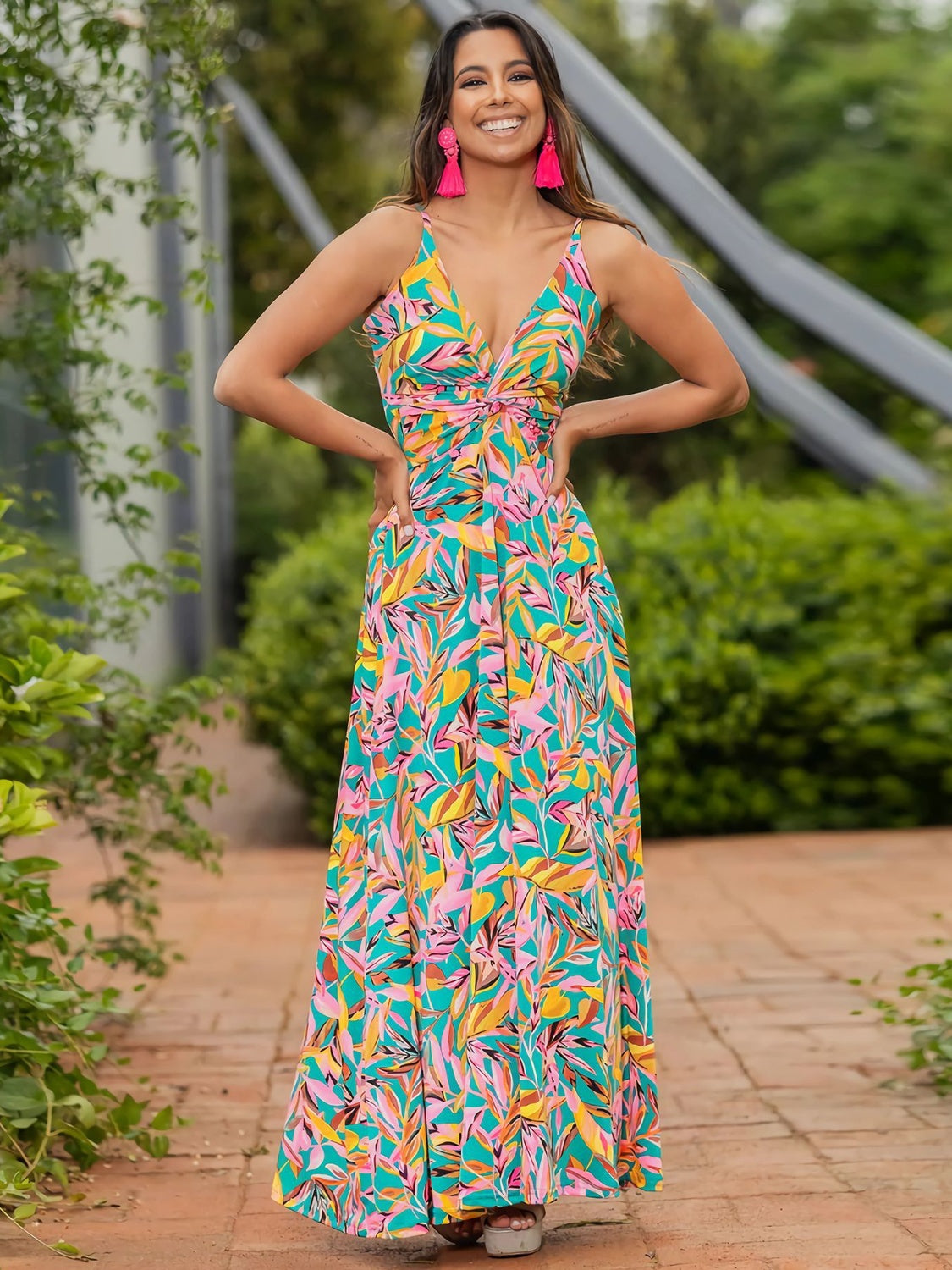Emma Twisted Printed V-Neck Cami Dress