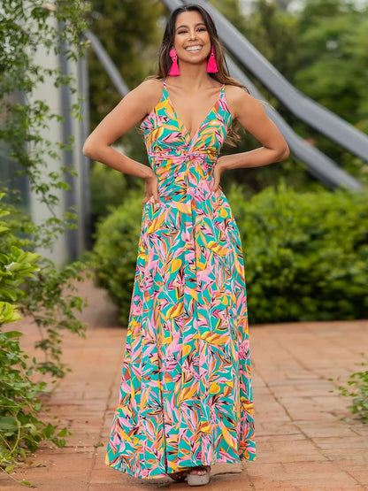 Emma Twisted Printed V-Neck Cami Dress
