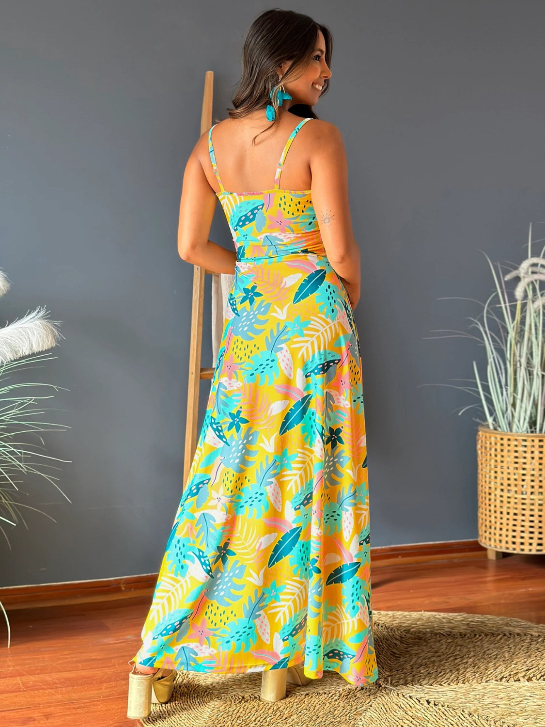 Emma Twisted Printed V-Neck Cami Dress