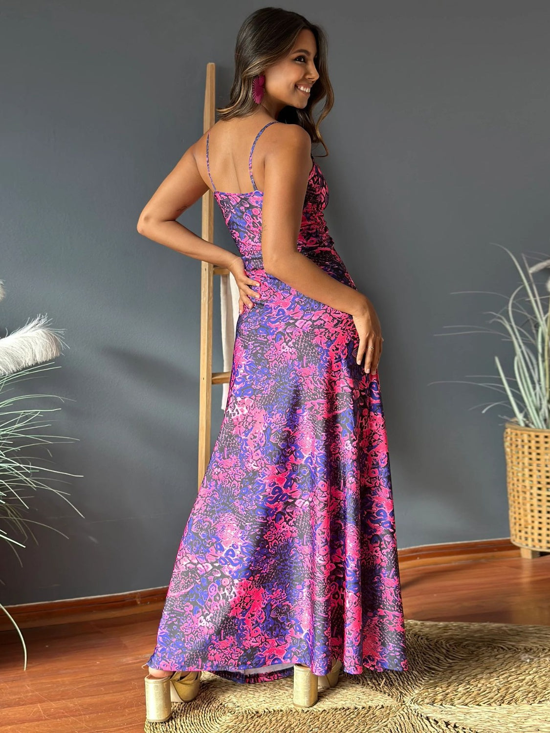 Emma Twisted Printed V-Neck Cami Dress