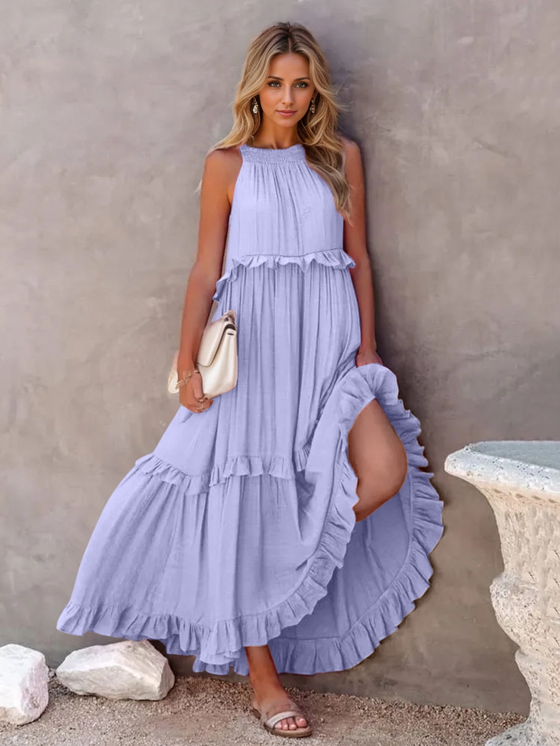 Mila Ruffled Sleeveless Tiered Maxi Dress with Pockets