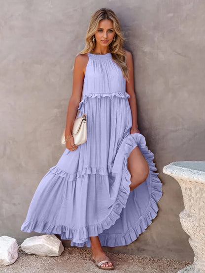 Mila Ruffled Sleeveless Tiered Maxi Dress with Pockets