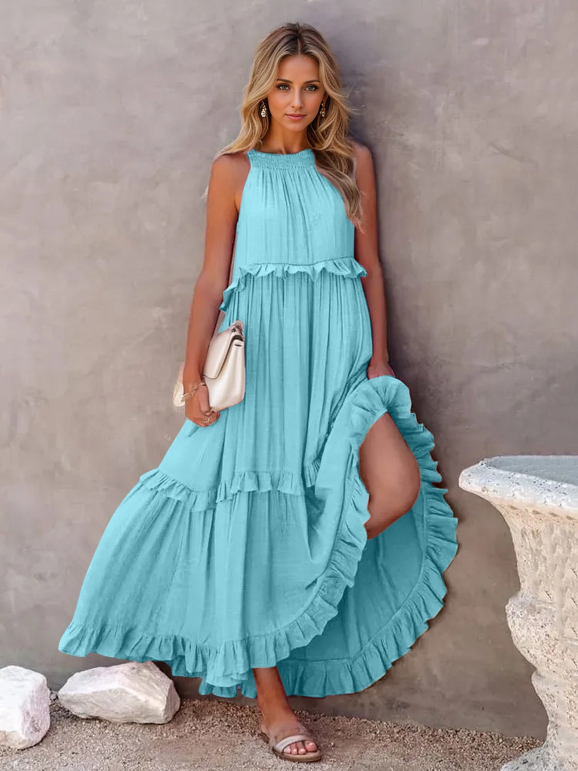 Mila Ruffled Sleeveless Tiered Maxi Dress with Pockets
