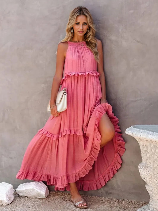 Mila Ruffled Sleeveless Tiered Maxi Dress with Pockets