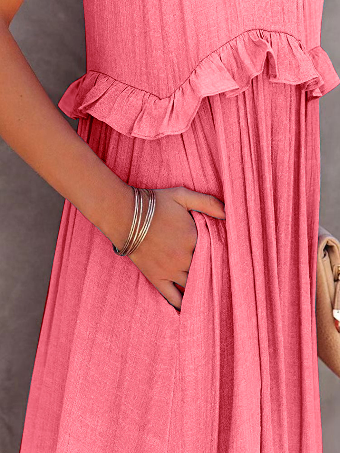 Mila Ruffled Sleeveless Tiered Maxi Dress with Pockets