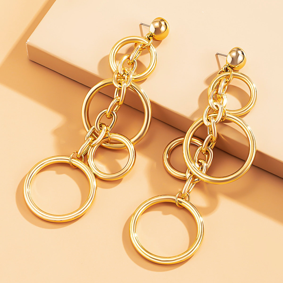 "Little Hoop" Long Big Circle Link Chain Earrings - Lillian Channelle Boutique