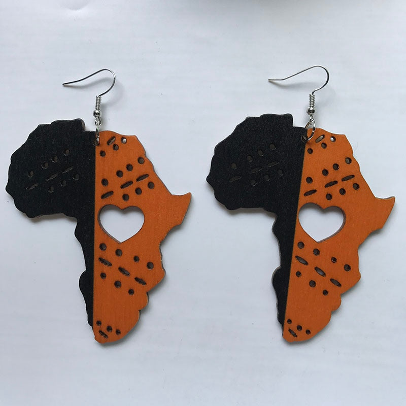 "Show Me Love" Wooden Africa Heart Earrings - Lillian Channelle Boutique