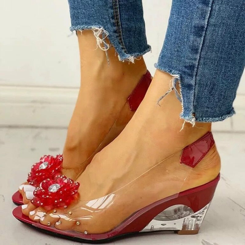 Malia Rhinestone Wedge Jelly Sandals - Lillian Channelle Boutique
